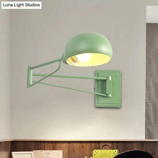 Macaron Loft Wall Sconce: Extendable Metal Lamp For Bedroom With Bowl Shade