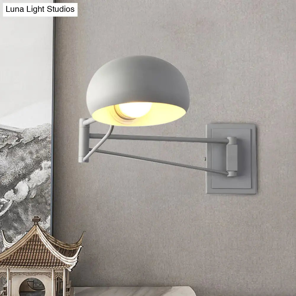 Macaron Loft Wall Sconce: Extendable Metal Lamp For Bedroom With Bowl Shade