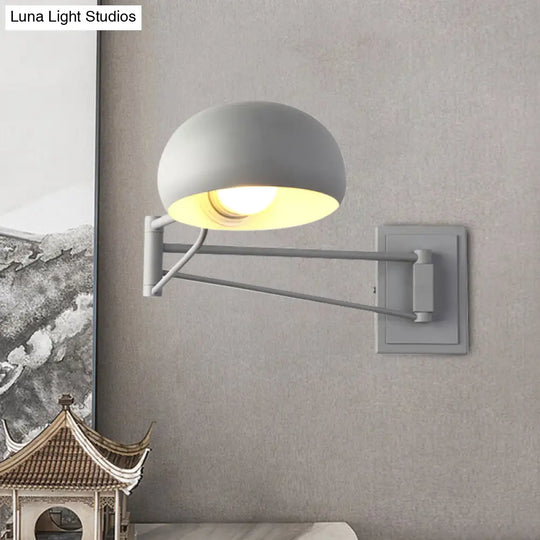 Macaron Loft Wall Sconce: Extendable Metal Lamp For Bedroom With Bowl Shade