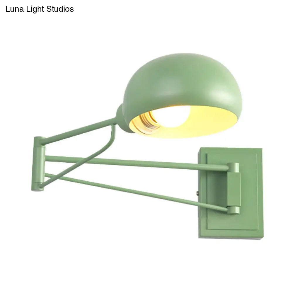 Macaron Loft Wall Sconce: Extendable Metal Lamp For Bedroom With Bowl Shade