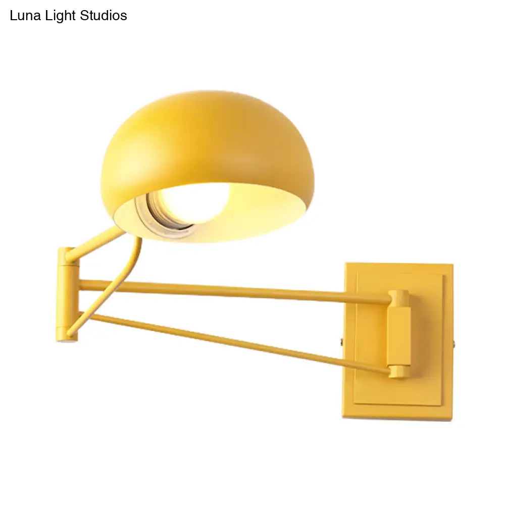 Macaron Loft Wall Sconce: Extendable Metal Lamp For Bedroom With Bowl Shade