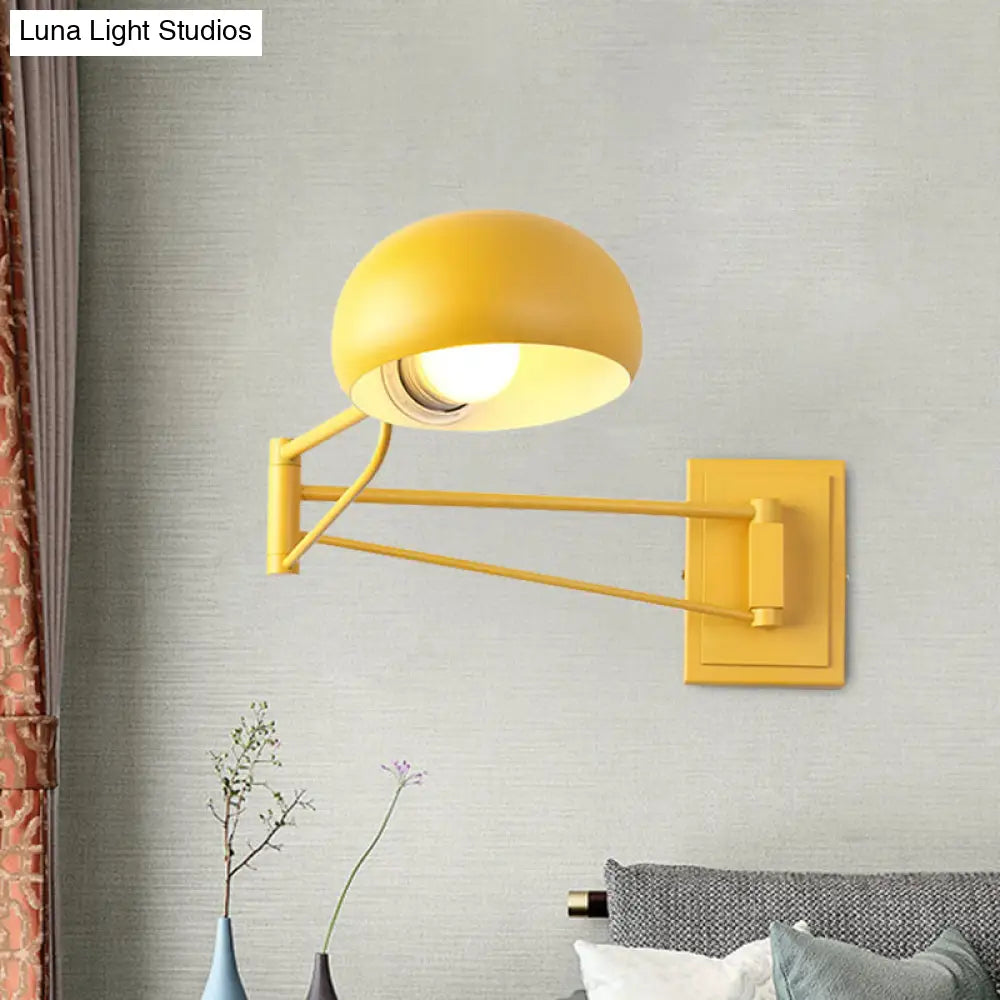 Macaron Loft Wall Sconce: Extendable Metal Lamp For Bedroom With Bowl Shade