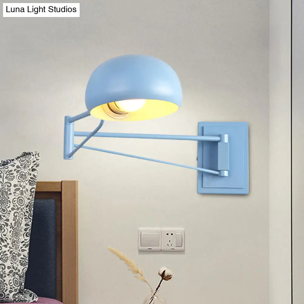 Macaron Loft Wall Sconce: Extendable Metal Lamp For Bedroom With Bowl Shade