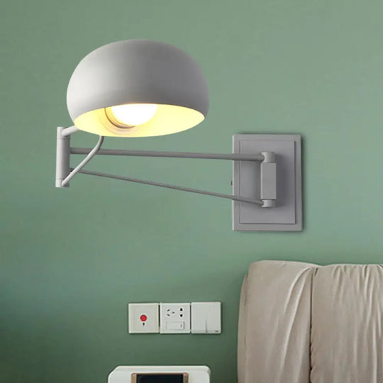 Macaron Loft Wall Sconce: Extendable Metal Lamp For Bedroom With Bowl Shade Grey