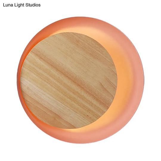 Macaron Loft Wood Led Wall Lamp - Pink Eclipse View Light Ideal For Stair Bathroom