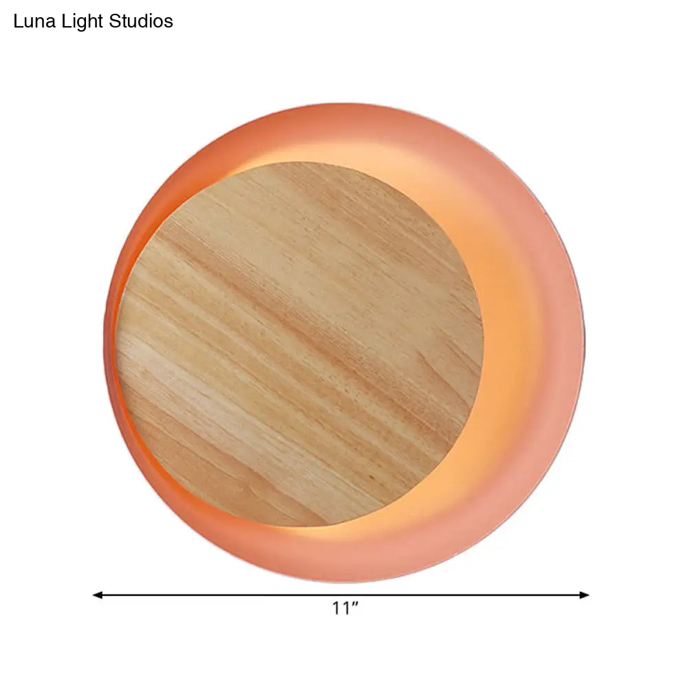 Macaron Loft Wood Led Wall Lamp - Pink Eclipse View Light Ideal For Stair Bathroom