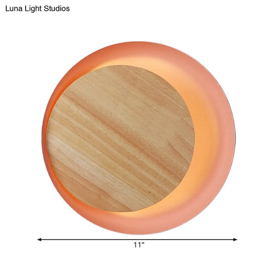 Macaron Loft Wood Led Wall Lamp - Pink Eclipse View Light Ideal For Stair Bathroom