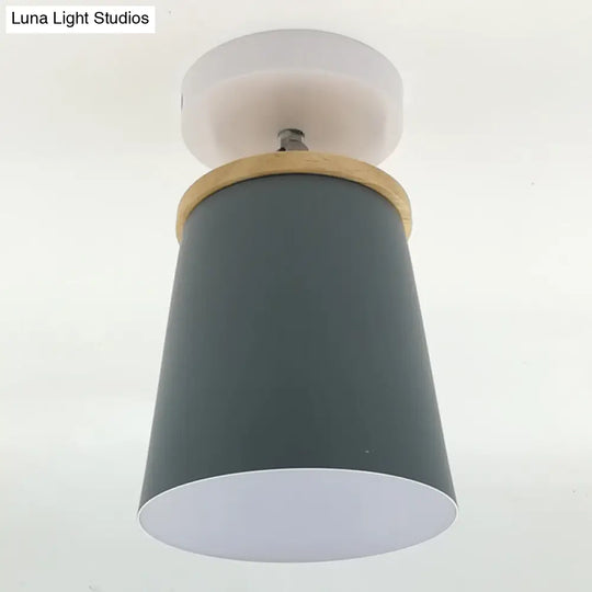 Macaron Metal Ceiling Mount Chandelier - 1-Light Semi Flush For Bedroom Grey / Cylinder