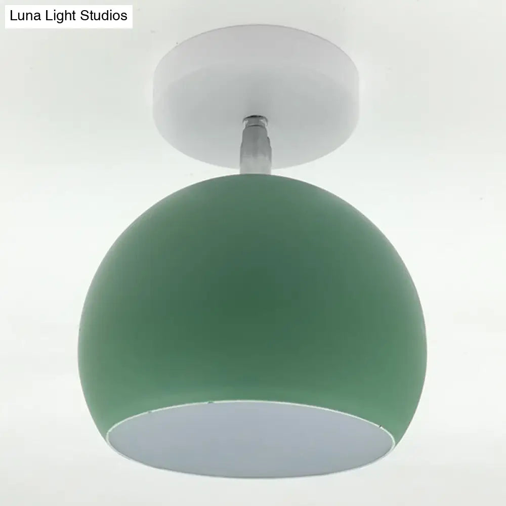 Macaron Metal Ceiling Mount Chandelier - 1-Light Semi Flush For Bedroom Green / Globe