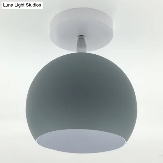 Macaron Metal Ceiling Mount Chandelier - 1-Light Semi Flush For Bedroom Grey / Globe