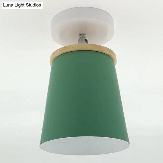 Macaron Metal Ceiling Mount Chandelier - 1-Light Semi Flush For Bedroom Green / Cylinder
