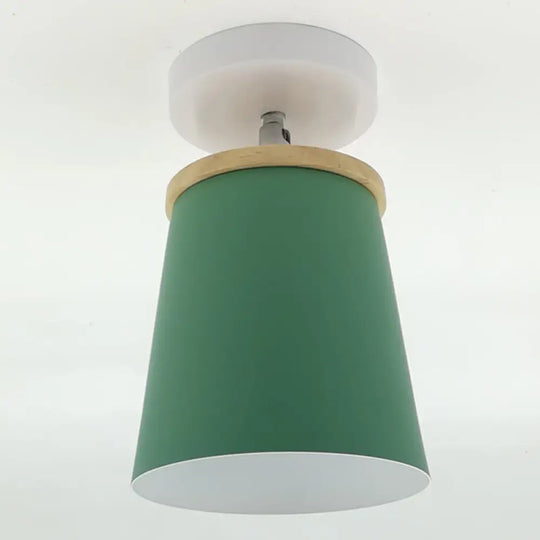 Macaron Metal Ceiling Mount Chandelier - 1 - Light Semi Flush For Bedroom Green / Cylinder