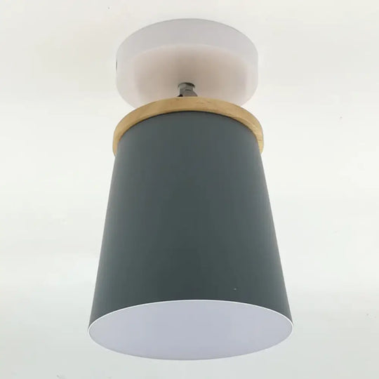 Macaron Metal Ceiling Mount Chandelier - 1 - Light Semi Flush For Bedroom Grey / Cylinder