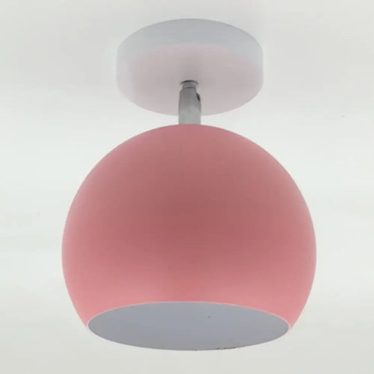 Macaron Metal Ceiling Mount Chandelier - 1 - Light Semi Flush For Bedroom Pink / Globe