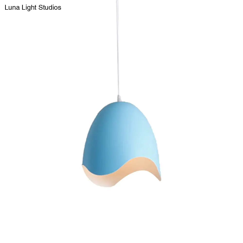 Macaron Metal Pendant Light - 9.5/12 Dia Pink/White/Blue Hanging Lamp Kit