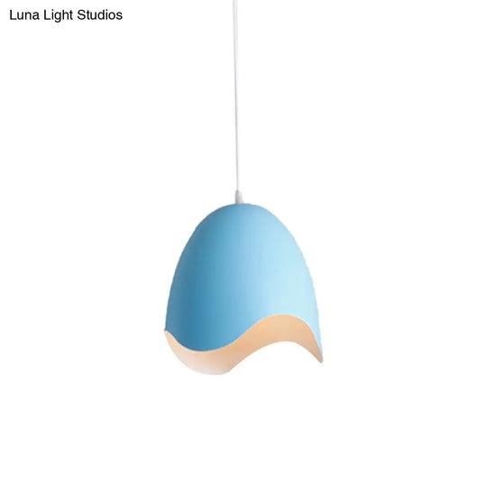 Macaron Metal Pendant Light - 9.5/12 Dia Pink/White/Blue Hanging Lamp Kit