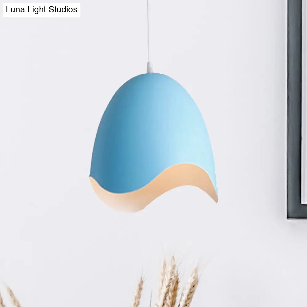 Macaron Metal Pendant Light - 9.5/12 Dia Pink/White/Blue Hanging Lamp Kit