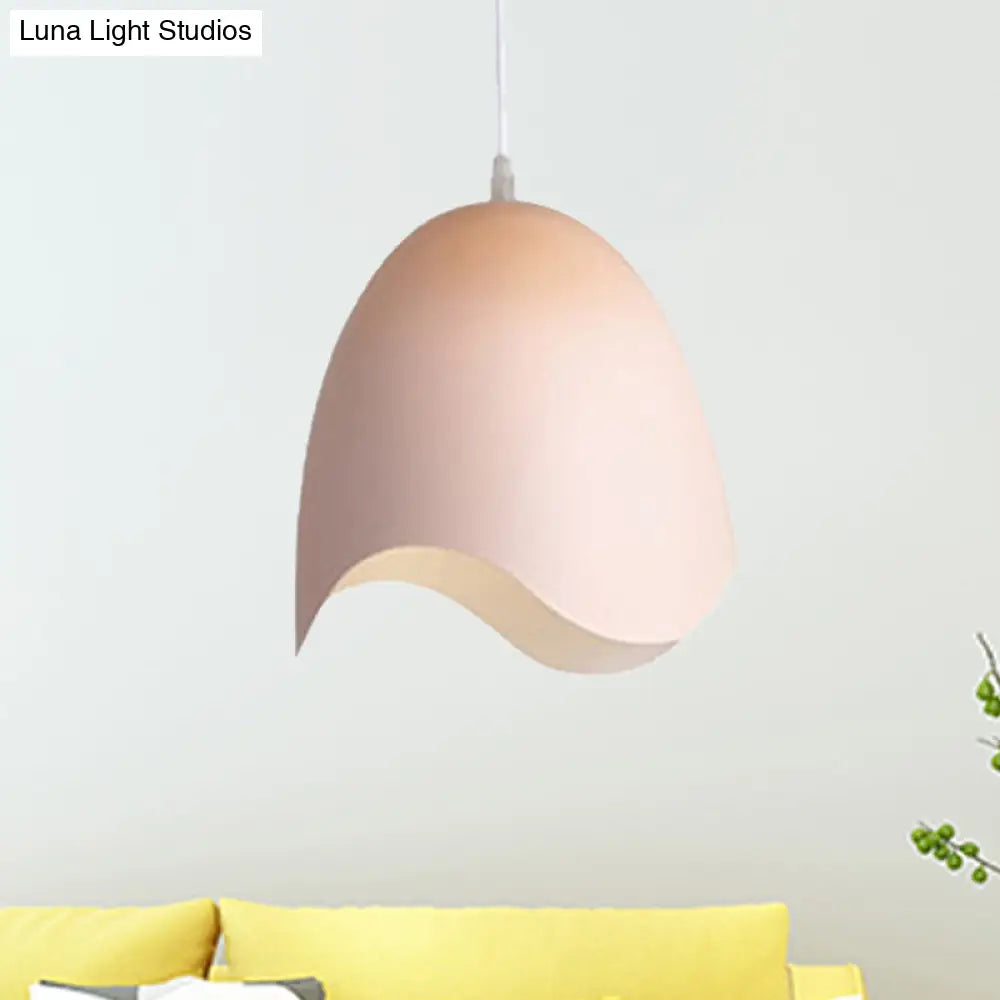 Macaron Metal Pendant Light - 9.5/12 Dia Pink/White/Blue Hanging Lamp Kit Pink / 9.5