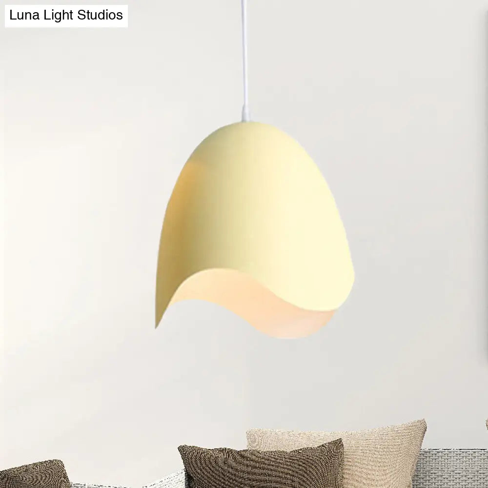 Macaron Metal Pendant Light - 9.5/12 Dia Pink/White/Blue Hanging Lamp Kit Yellow / 9.5