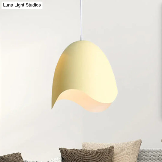 Macaron Metal Pendant Light - 9.5/12 Dia Pink/White/Blue Hanging Lamp Kit Yellow / 9.5