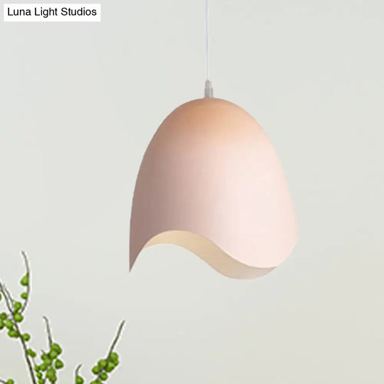 Macaron Metal Pendant Light - 9.5/12 Dia Pink/White/Blue Hanging Lamp Kit