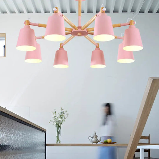 Macaron Metal Chandelier: Stylish Hanging Light With 8 Lights For Kids Bedroom Pink