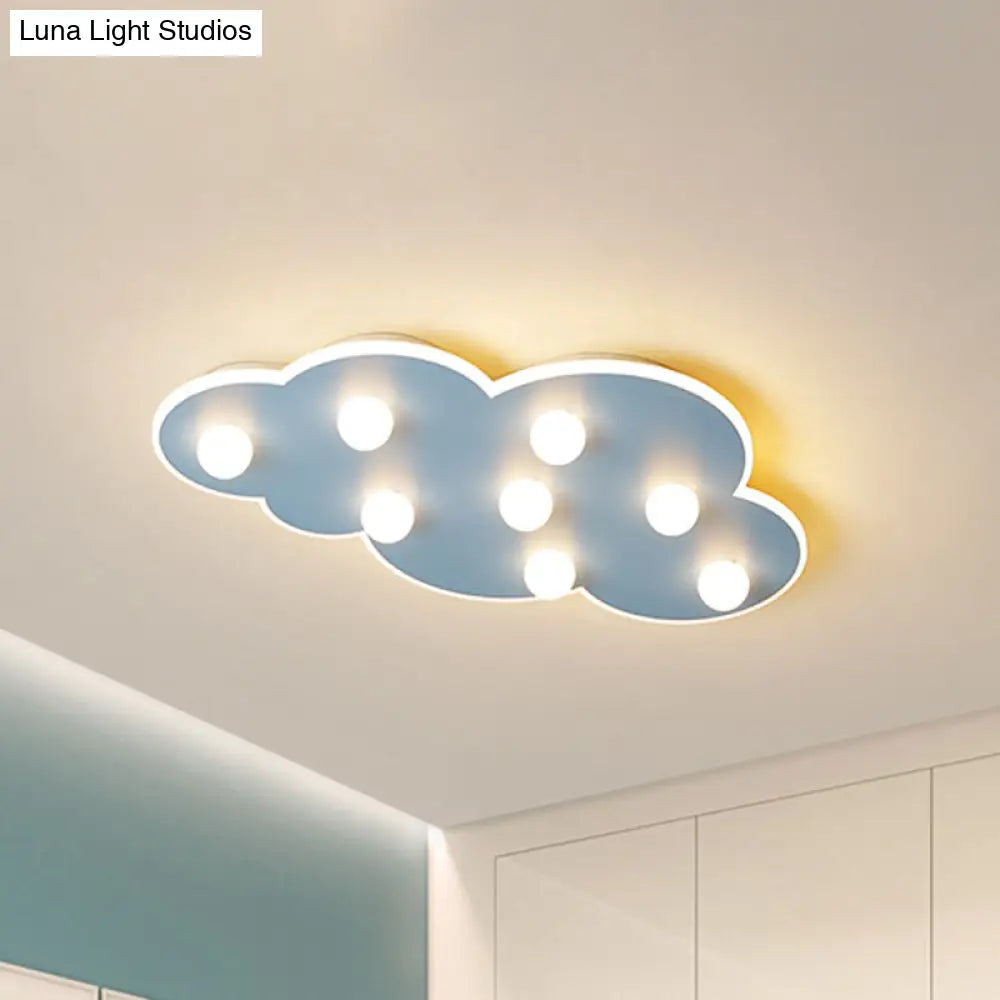 Macaron Metal Cloud Ceiling Light For Kids Bedroom - Blue/Pink/White Flush Mount With 8 Leds