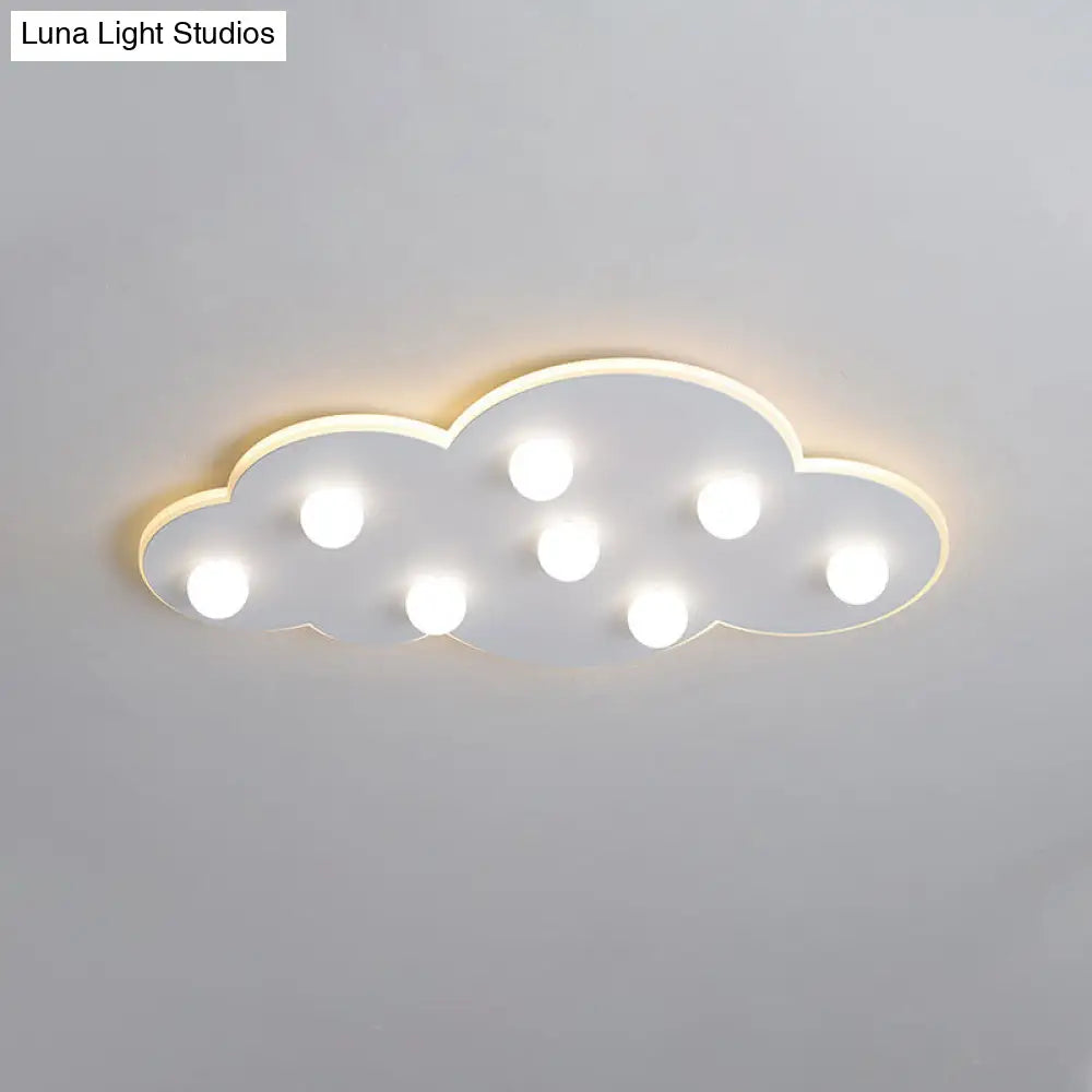 Macaron Metal Cloud Ceiling Light For Kids Bedroom - Blue/Pink/White Flush Mount With 8 Leds White