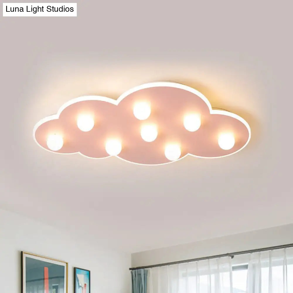 Macaron Metal Cloud Ceiling Light For Kids Bedroom - Blue/Pink/White Flush Mount With 8 Leds