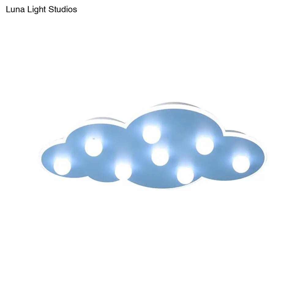 Macaron Metal Cloud Ceiling Light For Kids Bedroom - Blue/Pink/White Flush Mount With 8 Leds