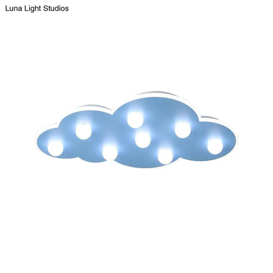 Macaron Metal Cloud Ceiling Light For Kids Bedroom - Blue/Pink/White Flush Mount With 8 Leds