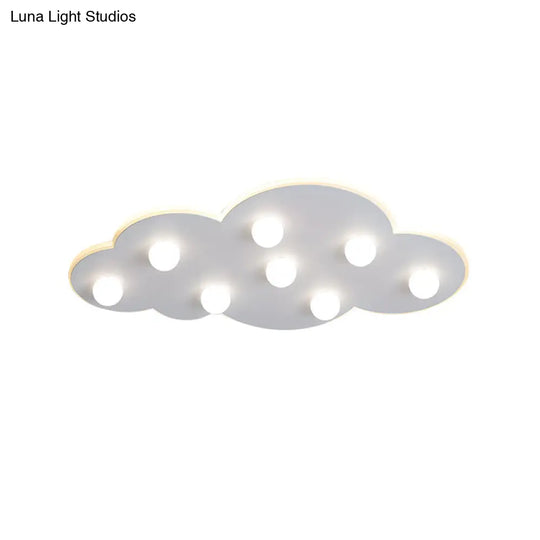 Macaron Metal Cloud Ceiling Light For Kids Bedroom - Blue/Pink/White Flush Mount With 8 Leds