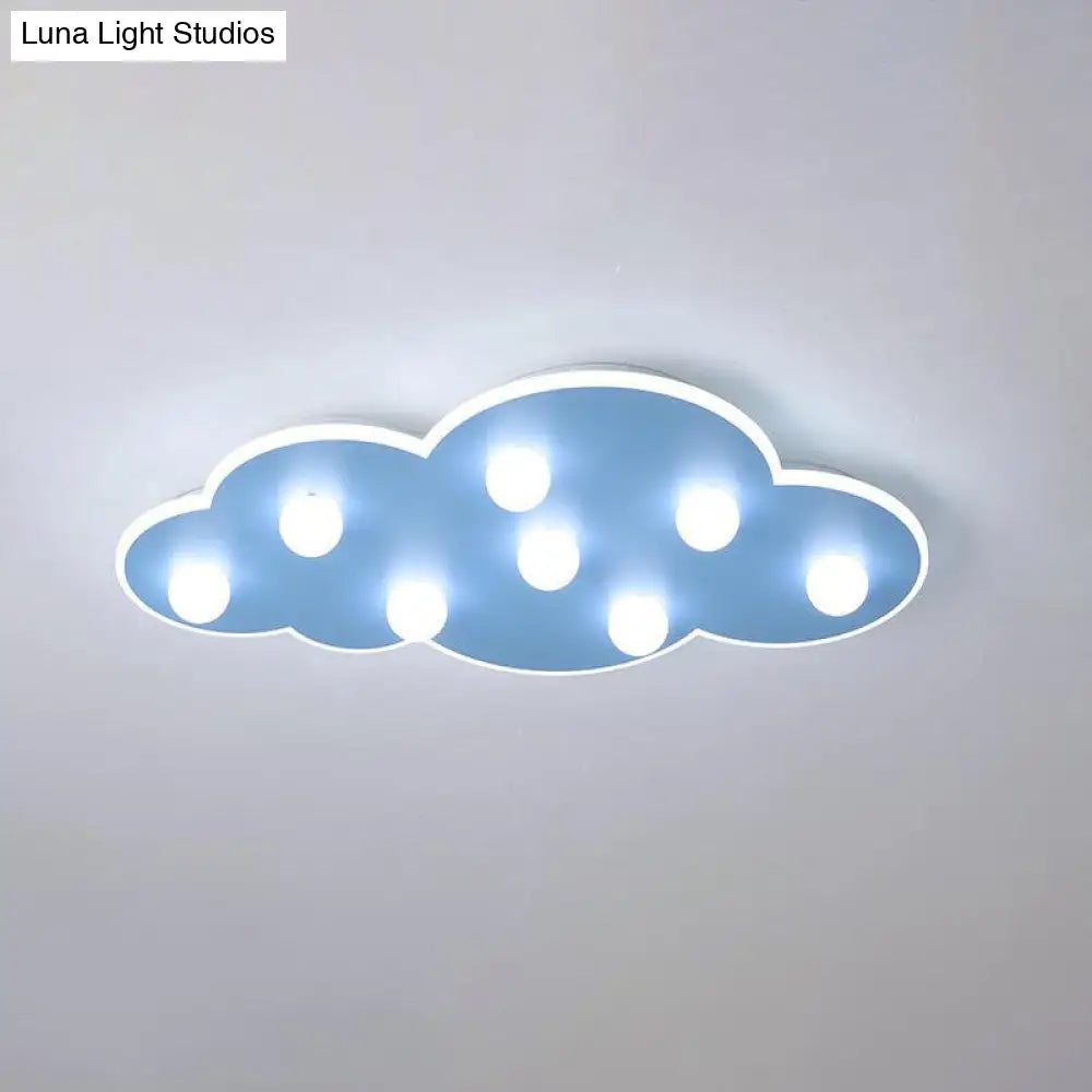 Macaron Metal Cloud Ceiling Light For Kids Bedroom - Blue/Pink/White Flush Mount With 8 Leds Blue