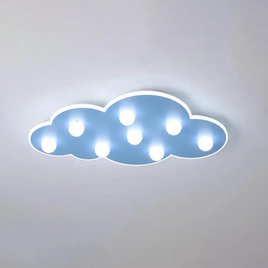 Macaron Metal Cloud Ceiling Light For Kids Bedroom - Blue/Pink/White Flush Mount With 8 Leds Blue
