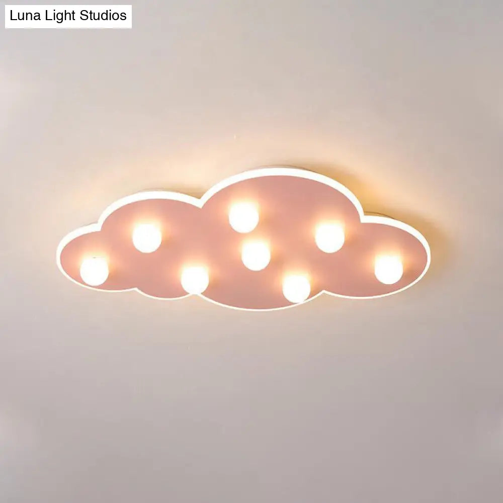 Macaron Metal Cloud Ceiling Light For Kids Bedroom - Blue/Pink/White Flush Mount With 8 Leds Pink