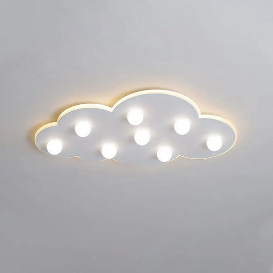 Macaron Metal Cloud Ceiling Light For Kids Bedroom - Blue/Pink/White Flush Mount With 8 Leds White