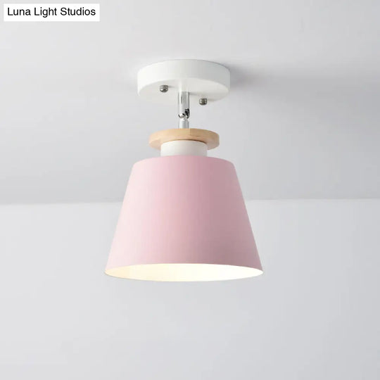 Macaron Metal Corridor Ceiling Flush Light - Adjustable Semi Mount Lighting Pink