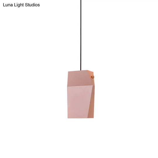 Macaron Metal 1 Head Pink Pendant Light Fixture For Loft House - Curved Rectangle Design