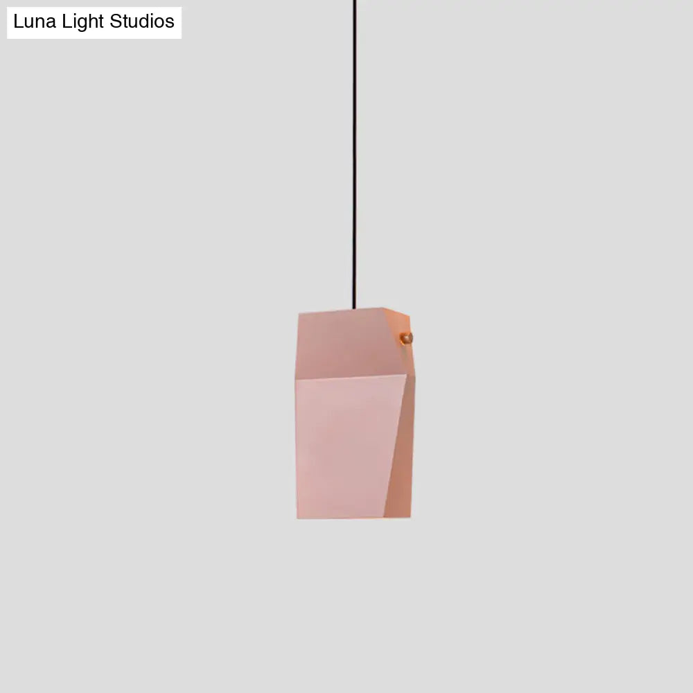 Macaron Metal Hanging Ceiling Light - Curved Rectangle 1 Head Pink Pendant Fixture For Loft House