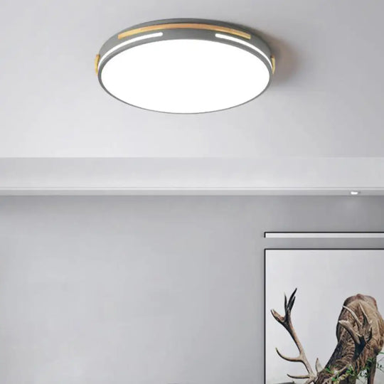 Macaron Metal Led Round Flushmount Ceiling Light Fixture - Grey/White/Green Warm/White