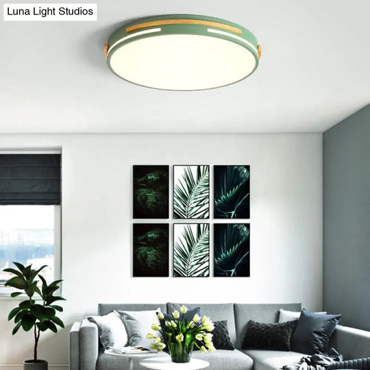 Macaron Metal Led Round Flushmount Ceiling Light Fixture - Grey/White/Green Warm/White