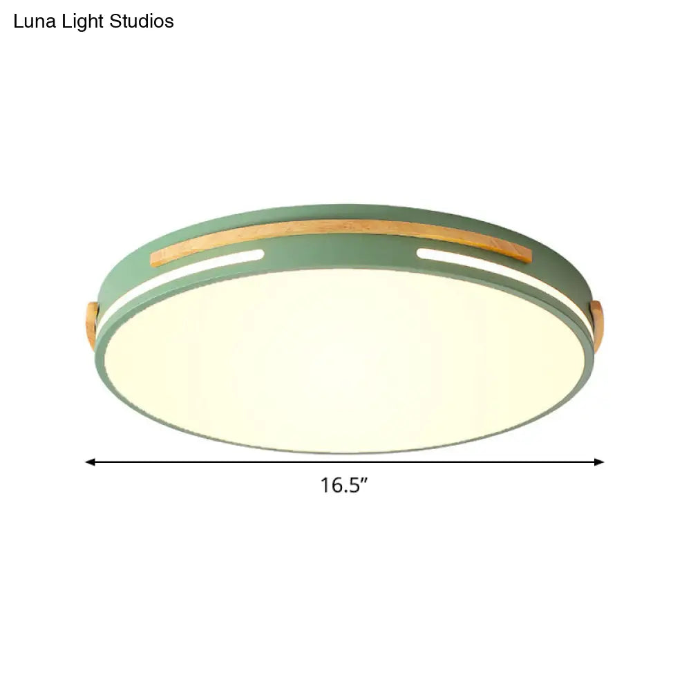 Macaron Metal Led Round Flushmount Ceiling Light Fixture - Grey/White/Green Warm/White
