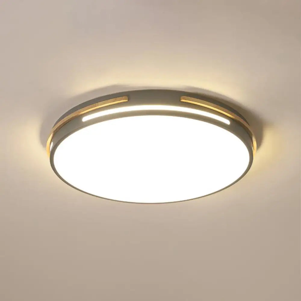 Macaron Metal Led Round Flushmount Ceiling Light Fixture - Grey/White/Green Warm/White