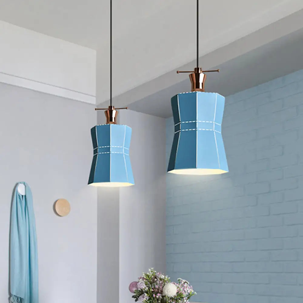 Macaron Metal Pendant Hanging Light Fixture - Laser-Cut Teardrop/Lantern/Curved Design 1