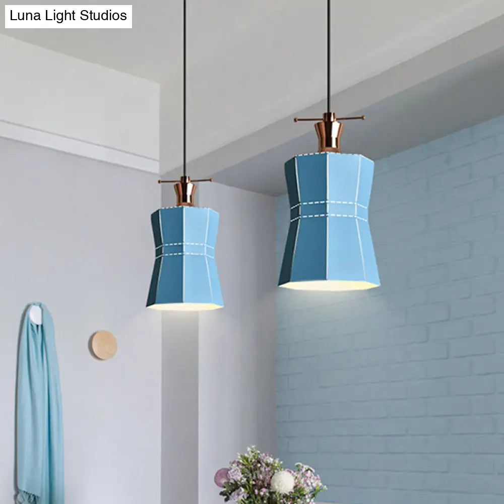 Macaron Metal Pendant Hanging Light Fixture - Laser-Cut Teardrop/Lantern/Curved Design 1