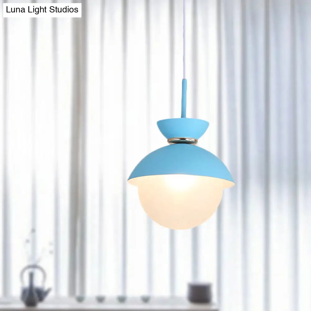 Macaron Metal Pendant Lighting - Flared Design 1-Light Gray/Blue/Pink Dining Room Ceiling Light