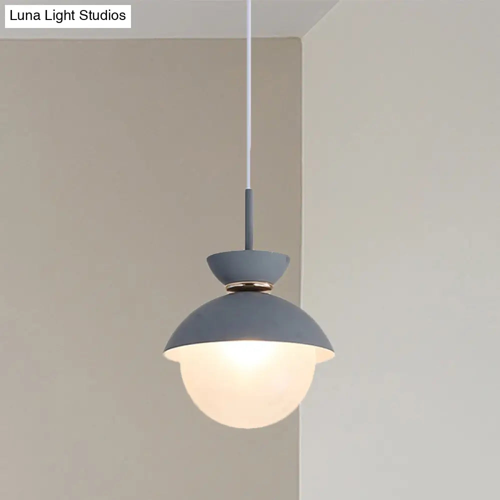 Macaron Metal Pendant Lighting - Flared Design 1-Light Gray/Blue/Pink Dining Room Ceiling Light