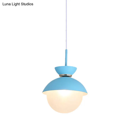 Macaron Metal Pendant Lighting - Flared Design 1-Light Gray/Blue/Pink Dining Room Ceiling Light