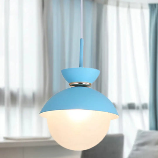 Macaron Metal Pendant Lighting - Flared Design 1-Light Gray/Blue/Pink Dining Room Ceiling Light Blue