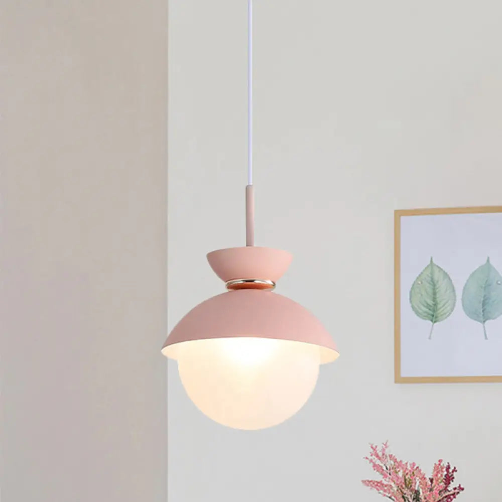 Macaron Metal Pendant Lighting - Flared Design 1-Light Gray/Blue/Pink Dining Room Ceiling Light Pink